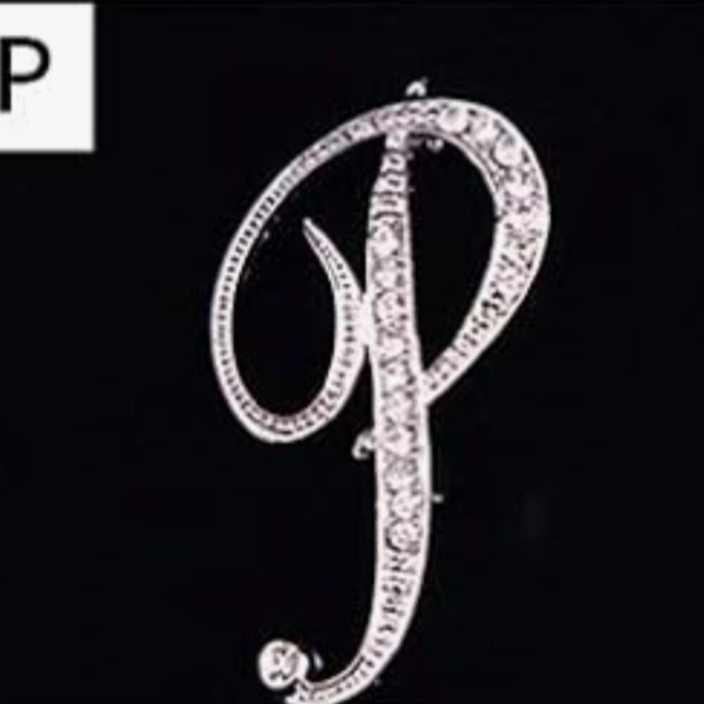 Letter P Rhinestone Brooch Pin - Picture 3 of 5